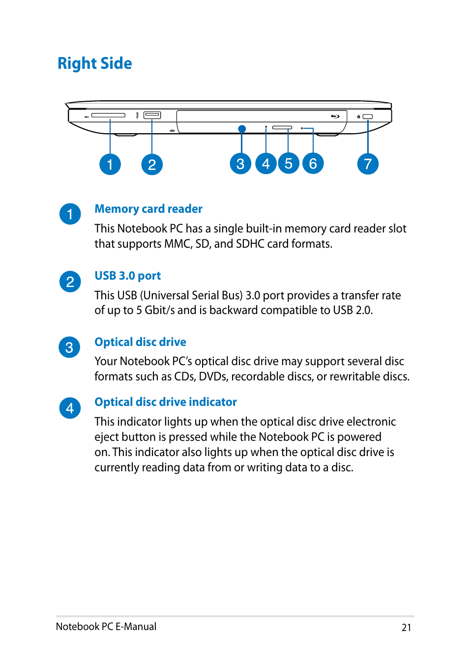 Right side | Asus R552LF User Manual | Page 21 / 140