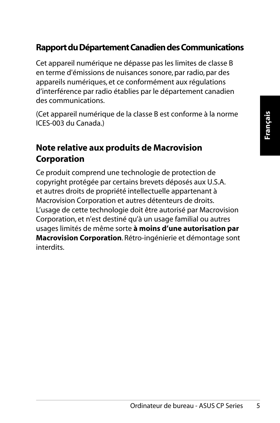 Rapport du département canadien des communications | Asus CP1420 User Manual | Page 25 / 202