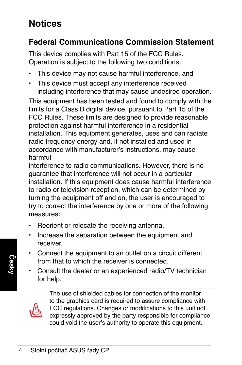 Notices, Federal communications commission statement | Asus CP1420 User Manual | Page 86 / 202