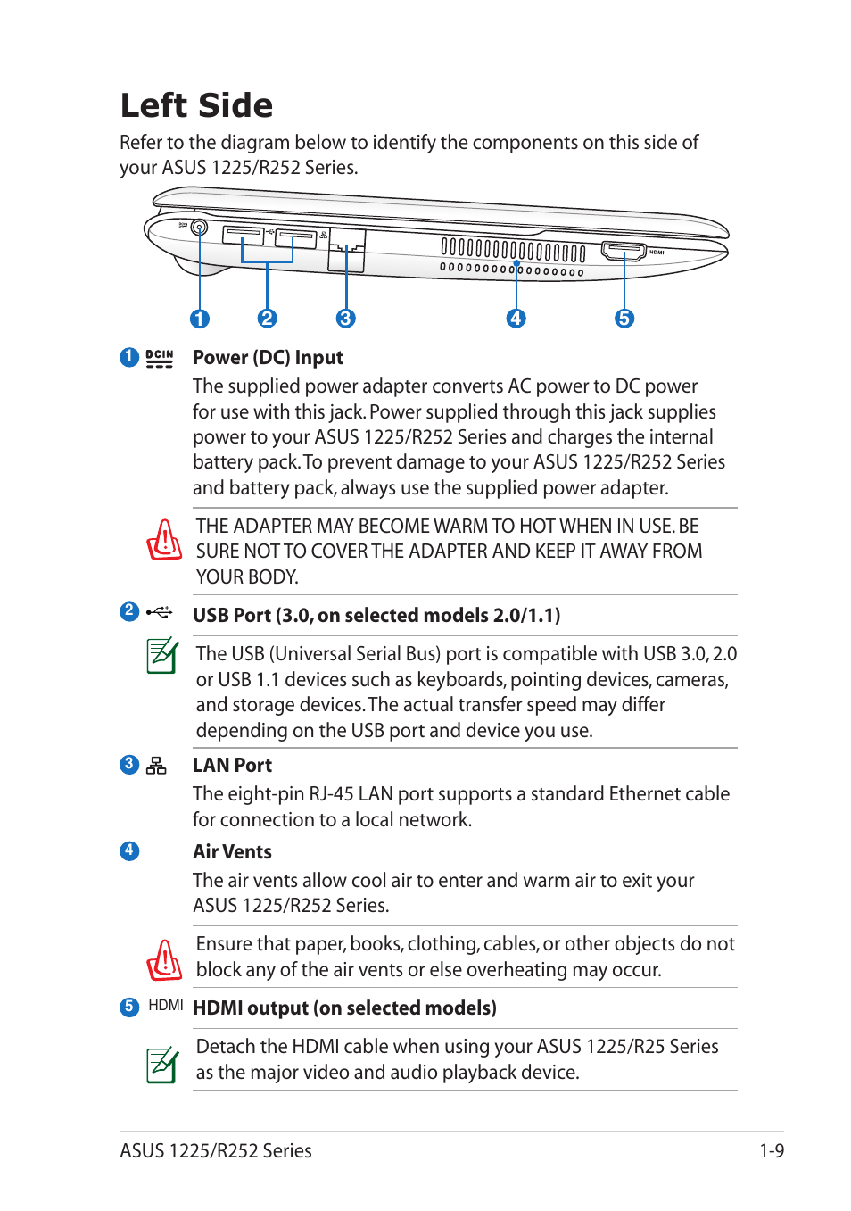 Left side | Asus Eee PC R252C User Manual | Page 17 / 63