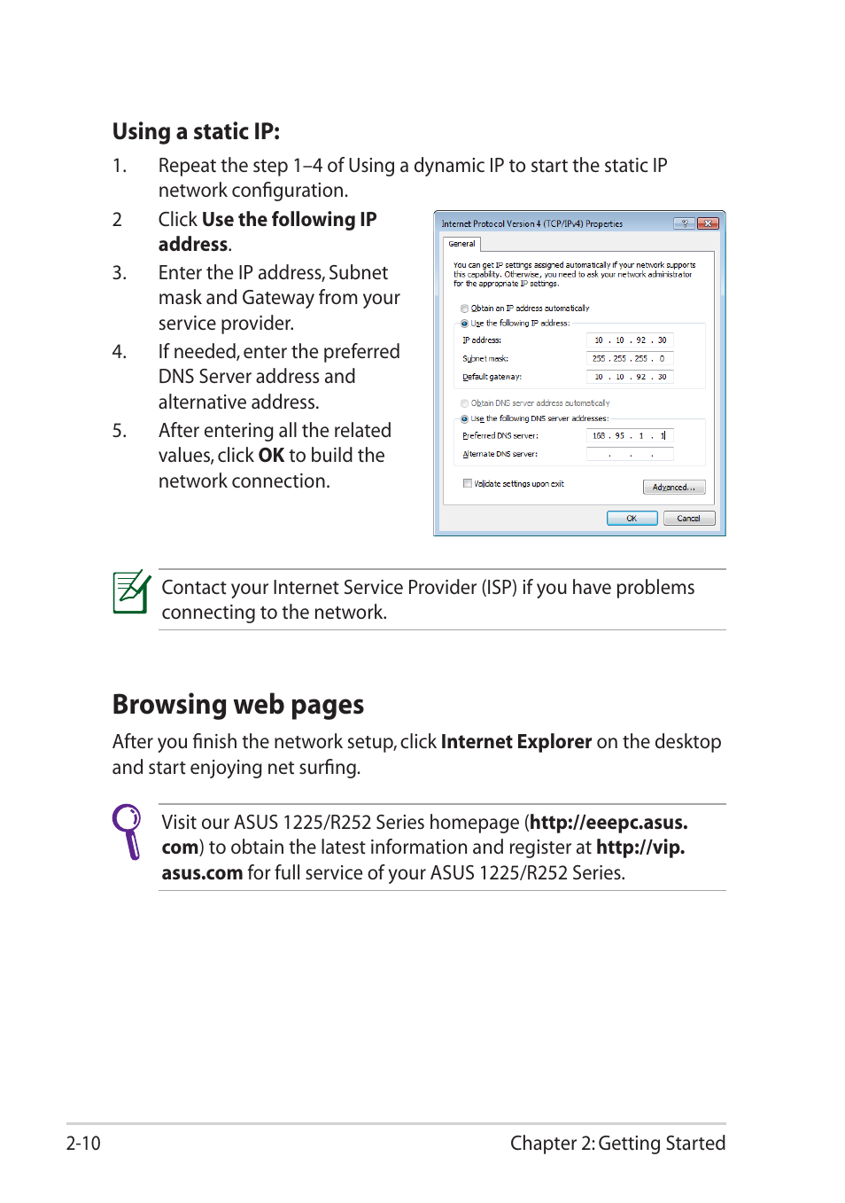 Browsing web pages | Asus Eee PC R252C User Manual | Page 31 / 63