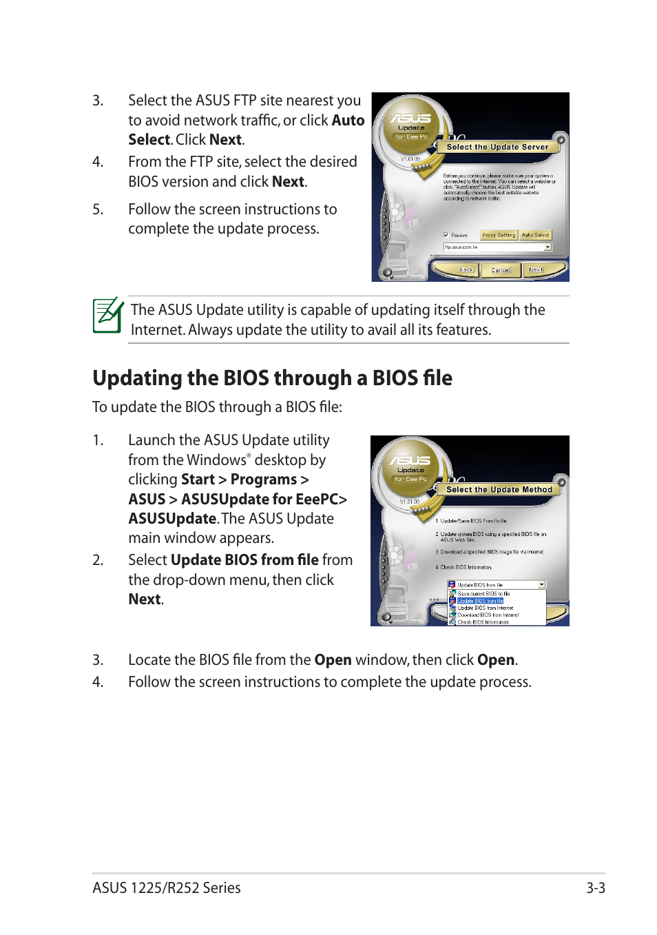 Updating the bios through a bios file | Asus Eee PC R252C User Manual | Page 34 / 63