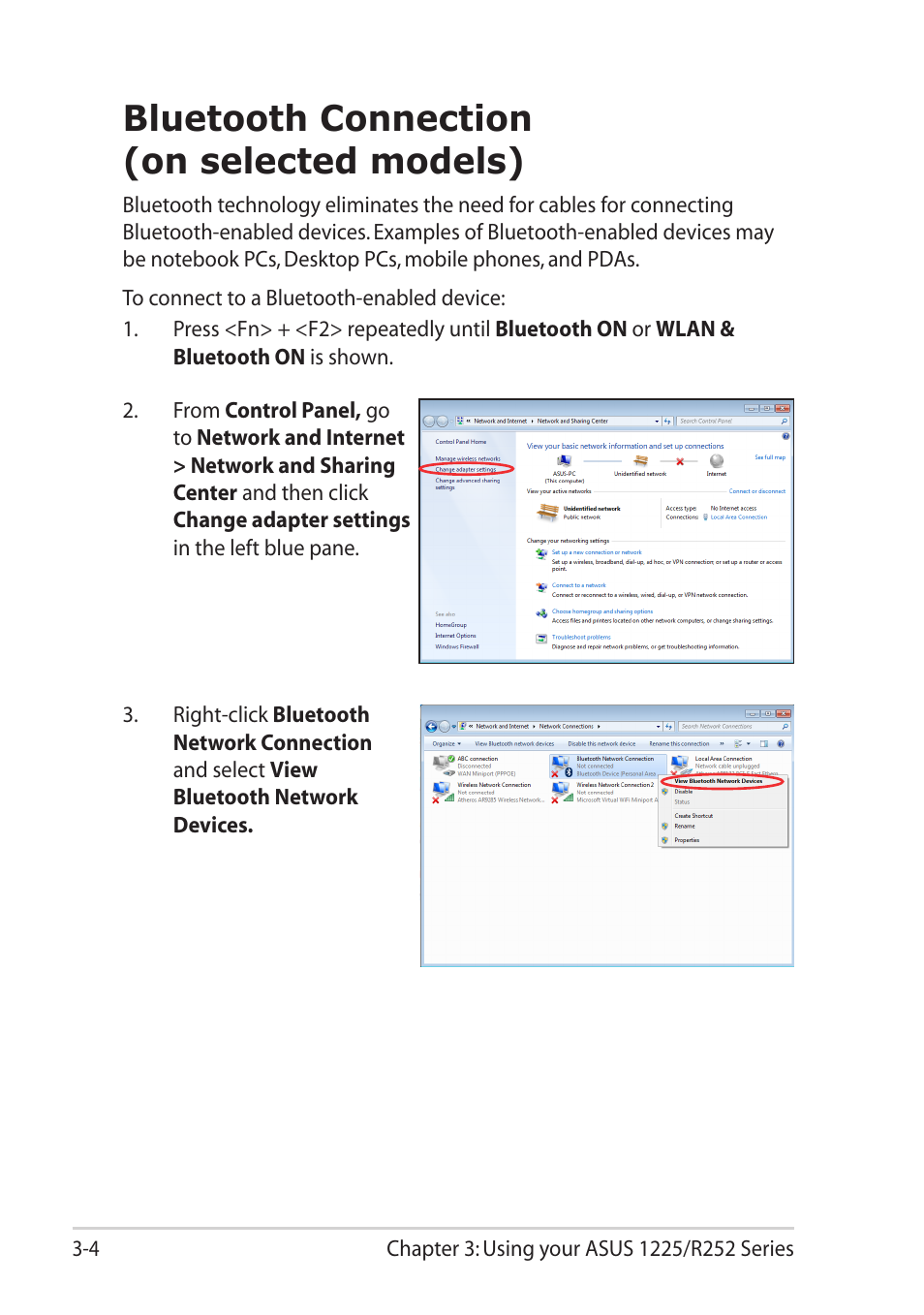 Bluetooth connection (on selected models) | Asus Eee PC R252C User Manual | Page 35 / 63