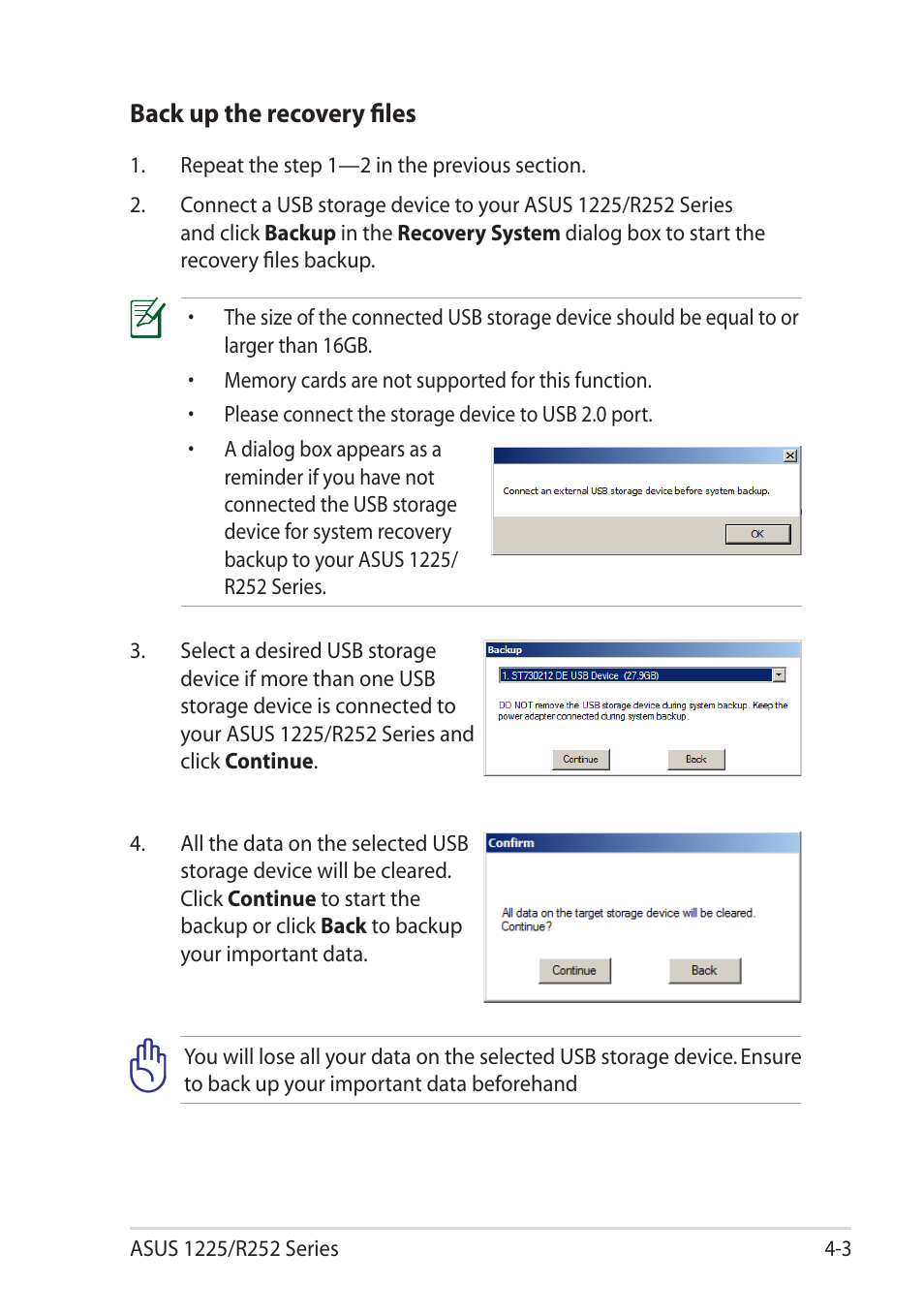Back up the recovery files | Asus Eee PC R252C User Manual | Page 46 / 63