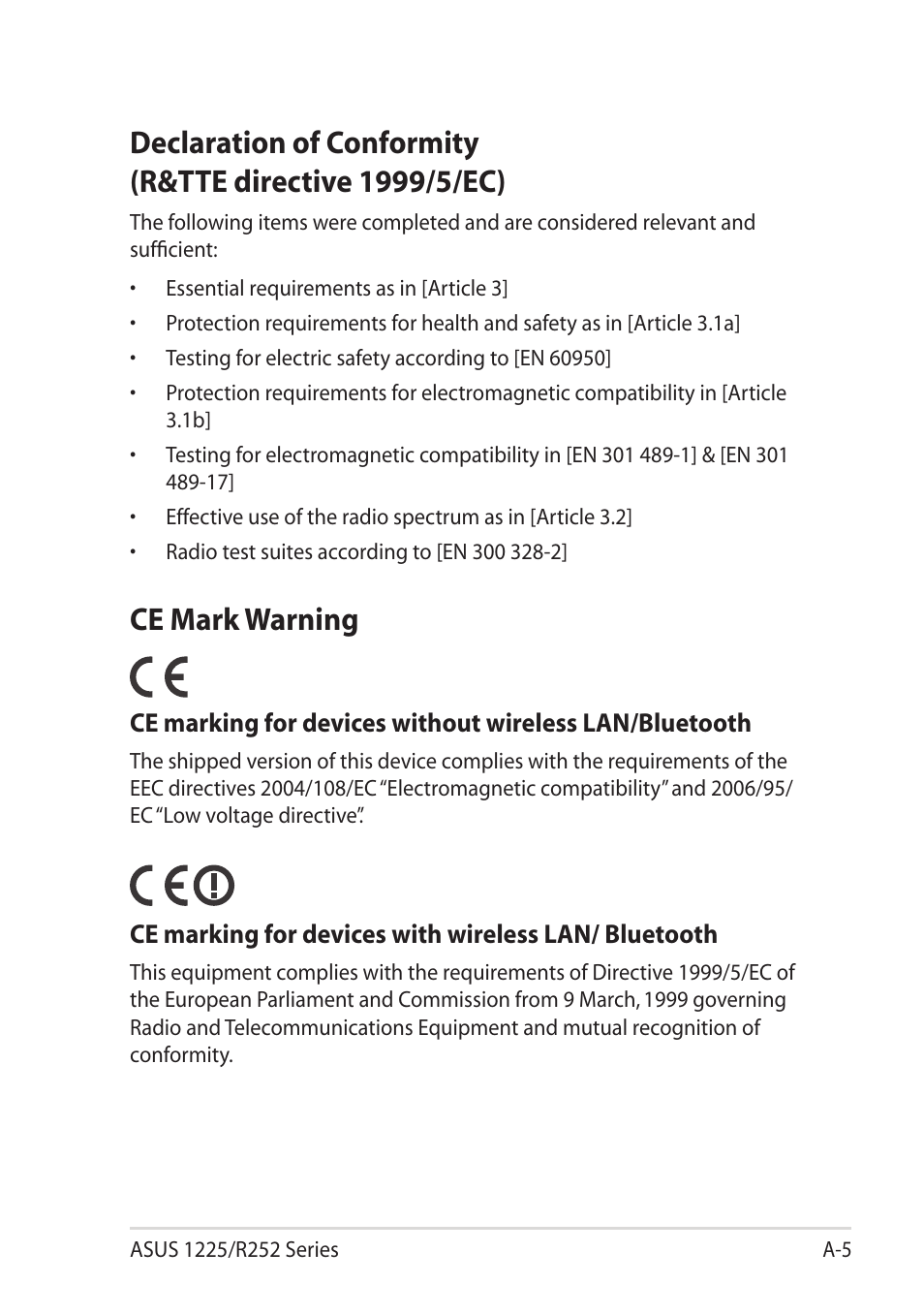 Ce mark warning | Asus Eee PC R252C User Manual | Page 54 / 63