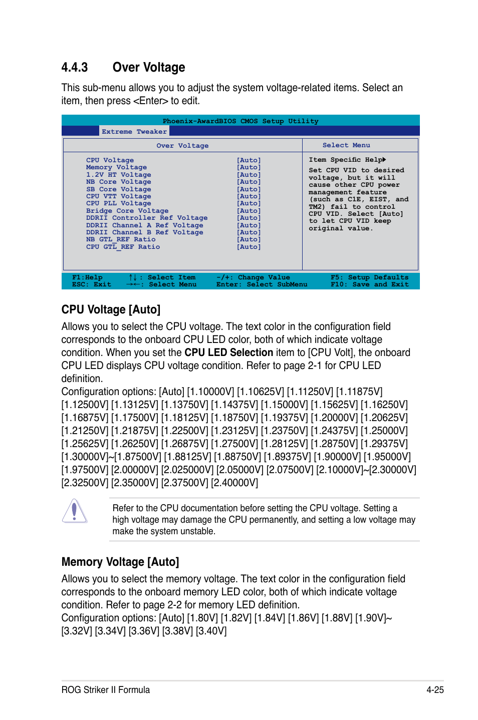 3 over voltage, Over voltage -25, Cpu voltage [auto | Asus Striker II Formula User Manual | Page 101 / 188