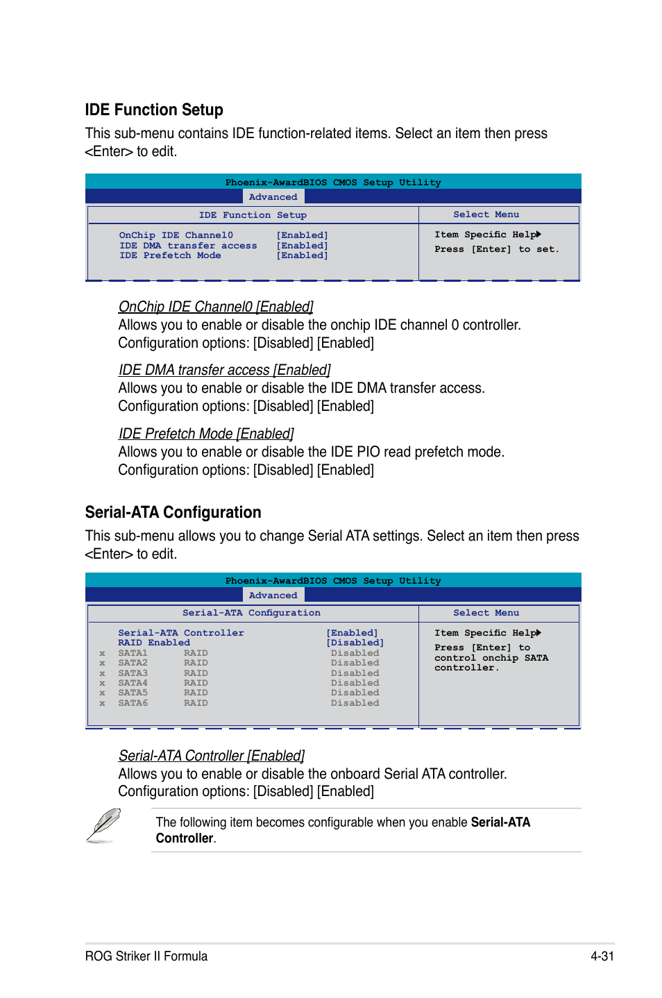 Ide function setup, Serial-ata configuration | Asus Striker II Formula User Manual | Page 107 / 188