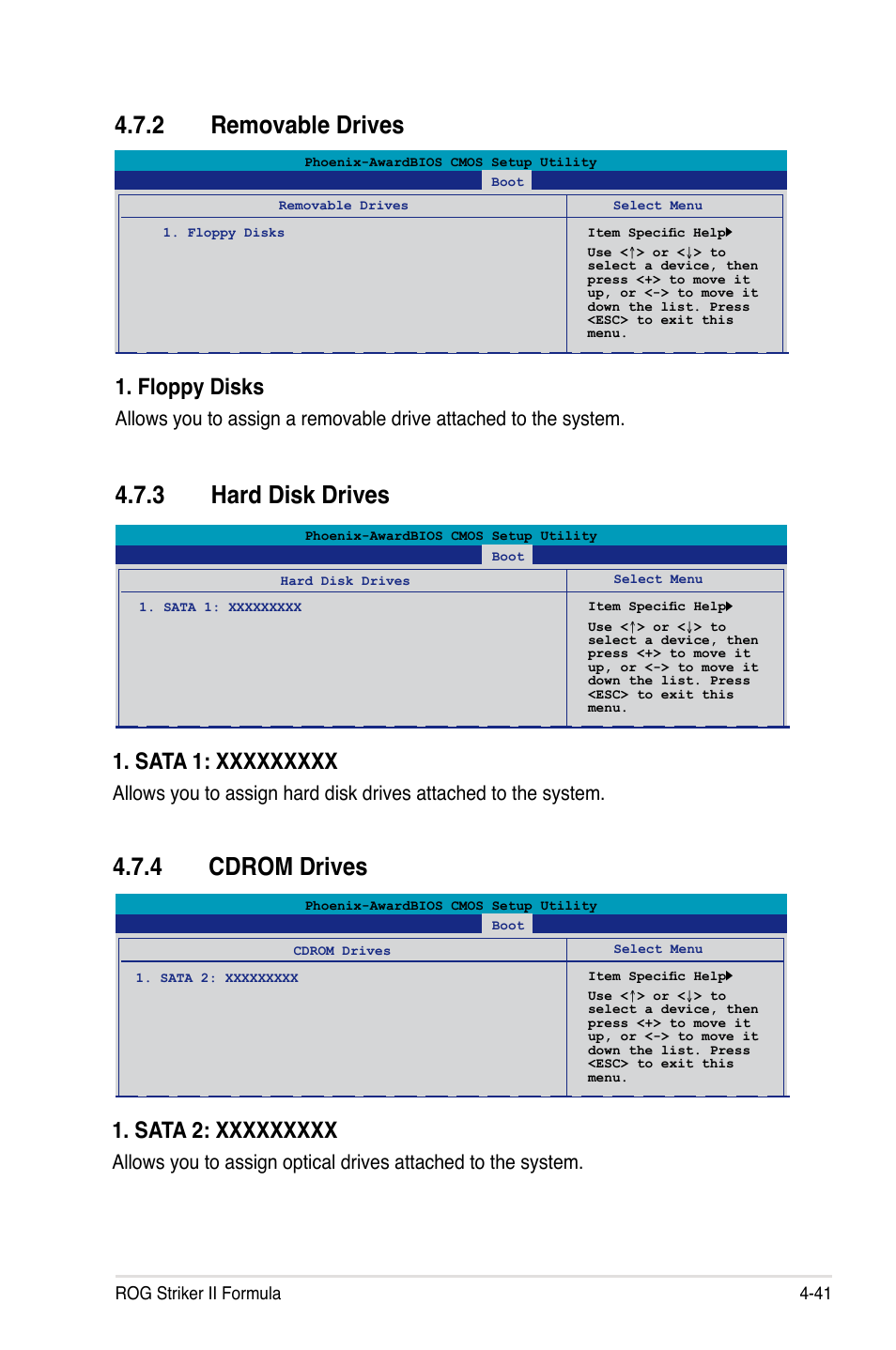 2 removable drives, 3 hard disk drives, 4 cdrom drives | Removable drives -41, Hard disk drives -41, Cdrom drives -41, Floppy disks | Asus Striker II Formula User Manual | Page 117 / 188