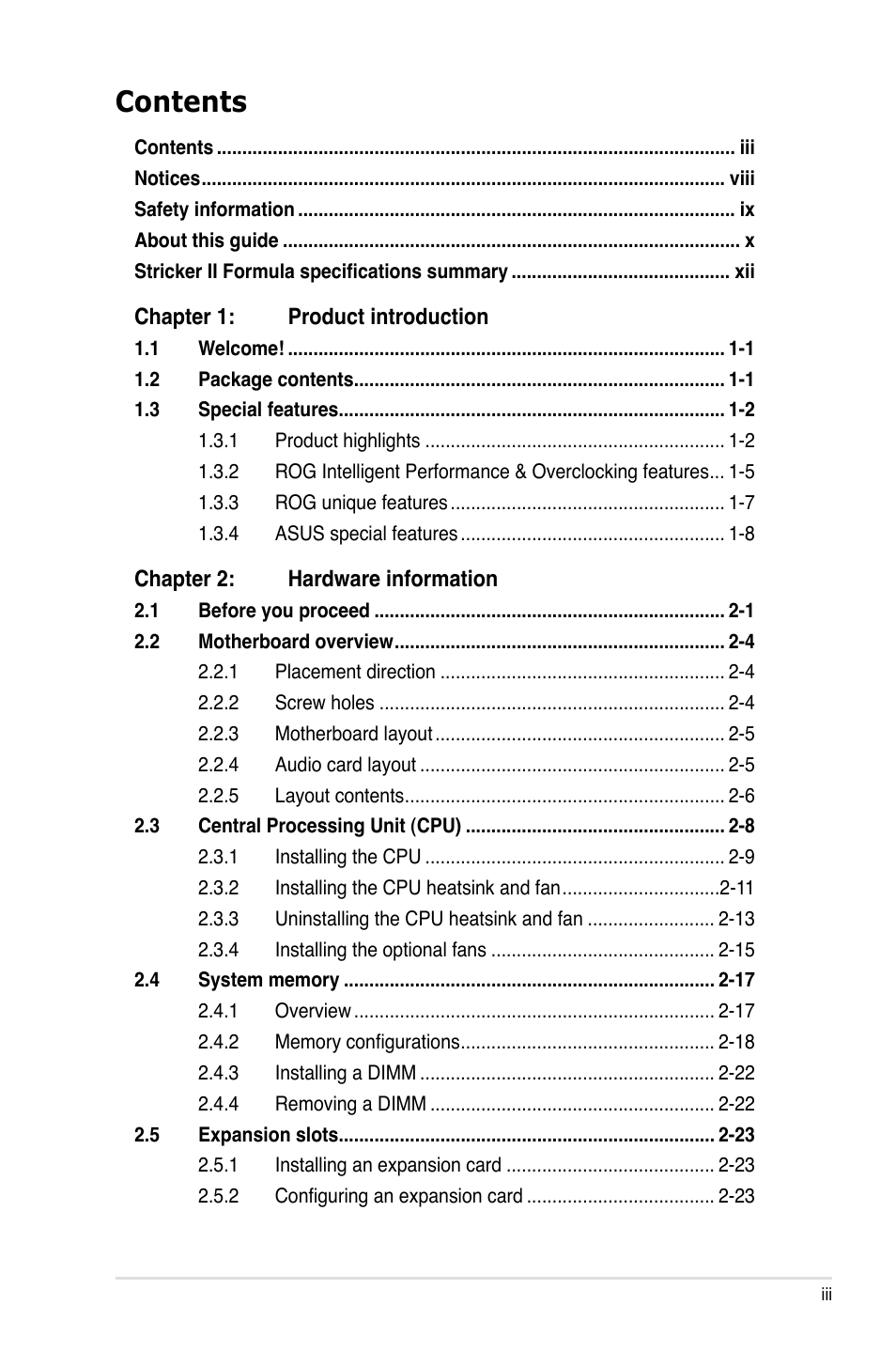 Asus Striker II Formula User Manual | Page 3 / 188