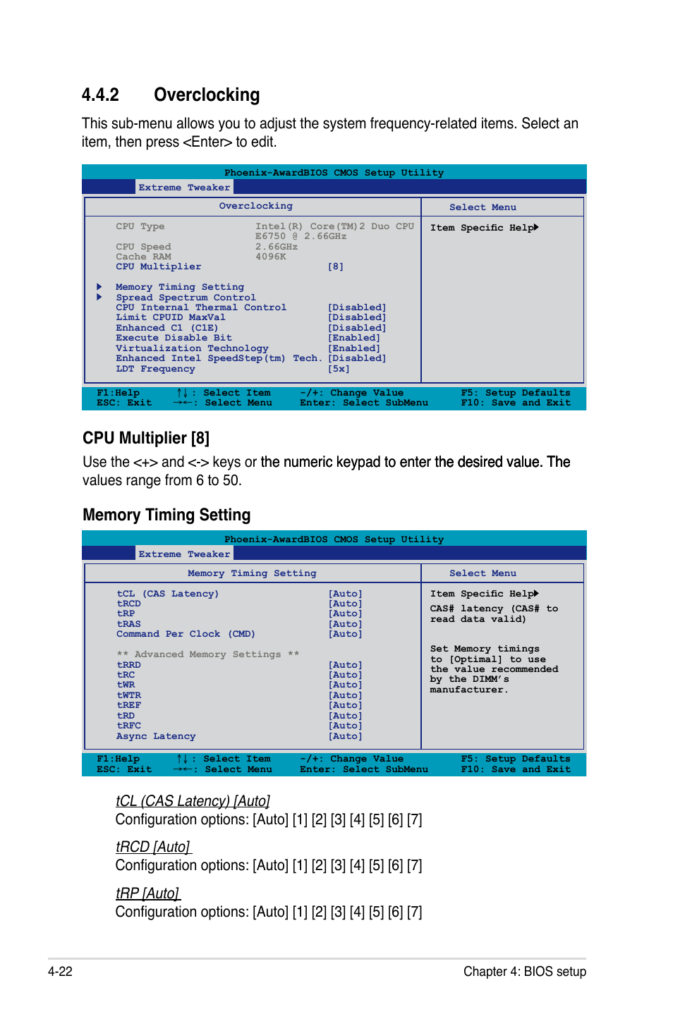 2 overclocking, Overclocking -22, Cpu multiplier [8 | 22 chapter 4: bios setup | Asus Striker II Formula User Manual | Page 98 / 188