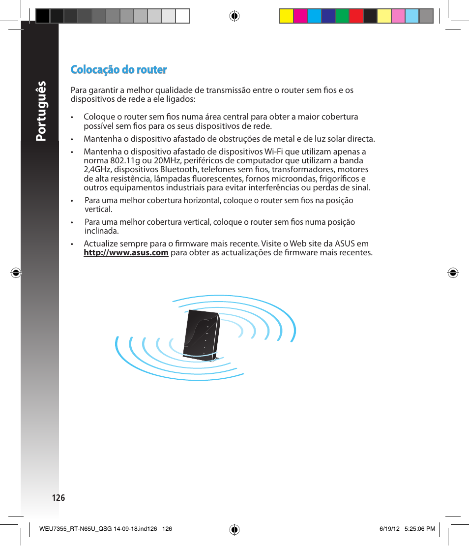 Por tuguês, Colocação do router | Asus RT-N65U User Manual | Page 126 / 168