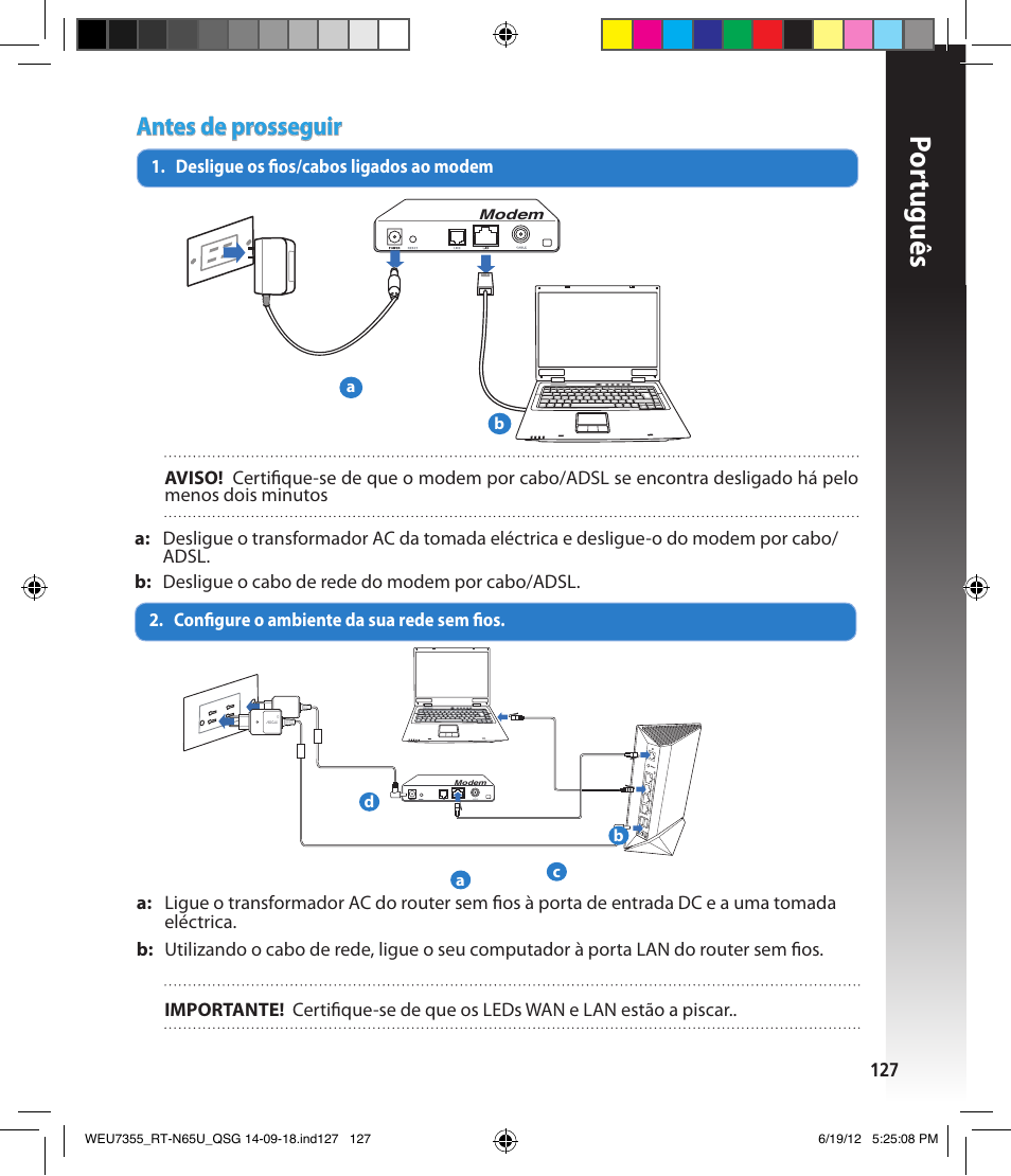 Por tuguês, Antes de prosseguir | Asus RT-N65U User Manual | Page 127 / 168