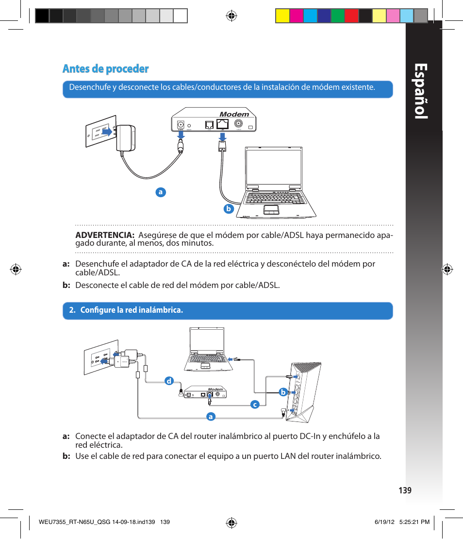 Español, Antes de proceder | Asus RT-N65U User Manual | Page 139 / 168