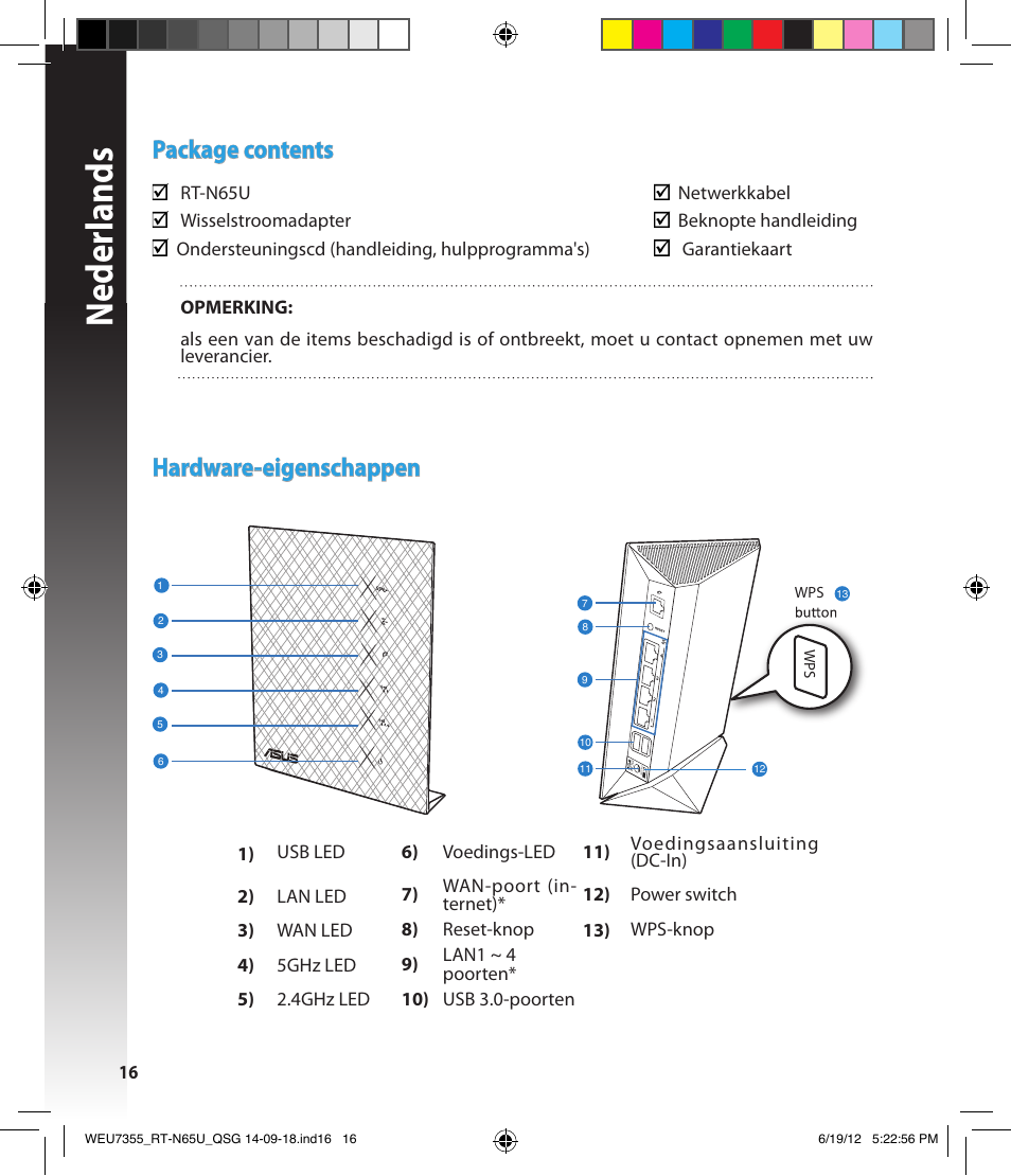 Neder lands, Package contents, Hardware-eigenschappen | Asus RT-N65U User Manual | Page 16 / 168