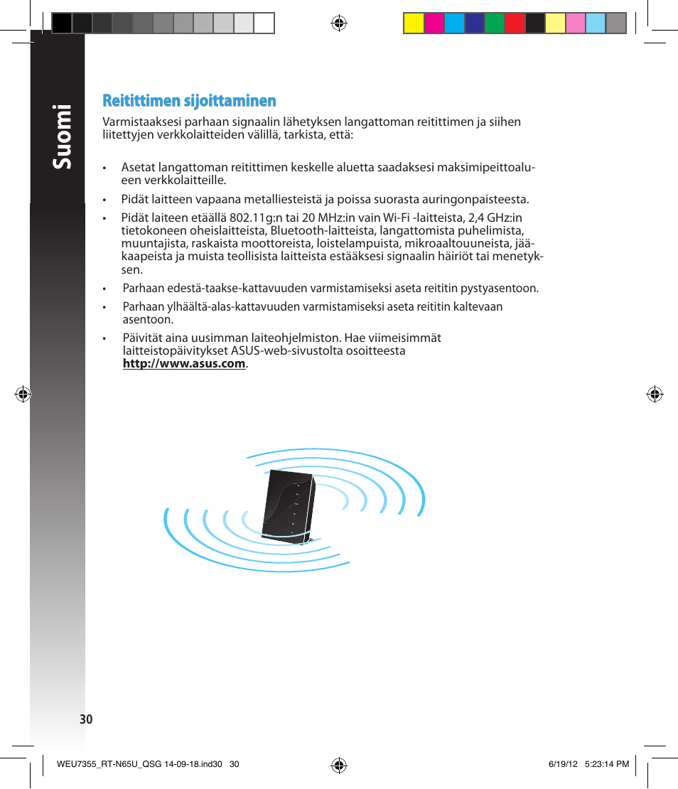 Suomi, Reitittimen sijoittaminen | Asus RT-N65U User Manual | Page 30 / 168