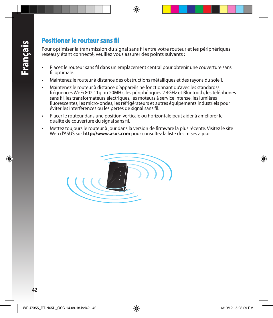 Fr anç ais, Positioner le routeur sans fil | Asus RT-N65U User Manual | Page 42 / 168