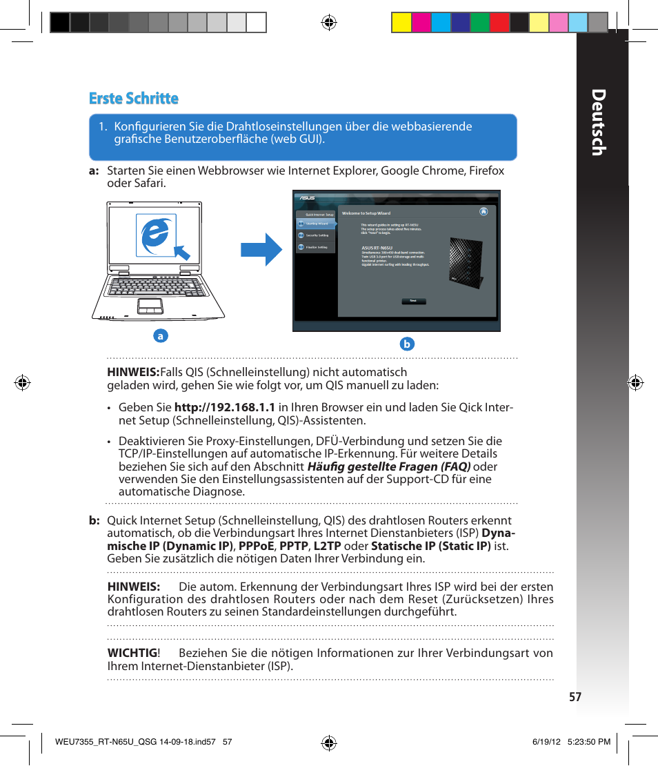 Deutsch, Erste schritte | Asus RT-N65U User Manual | Page 57 / 168