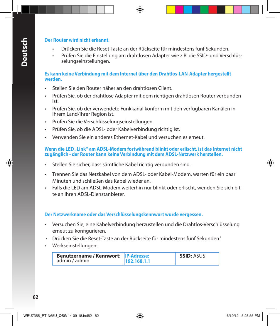 Deutsch | Asus RT-N65U User Manual | Page 62 / 168