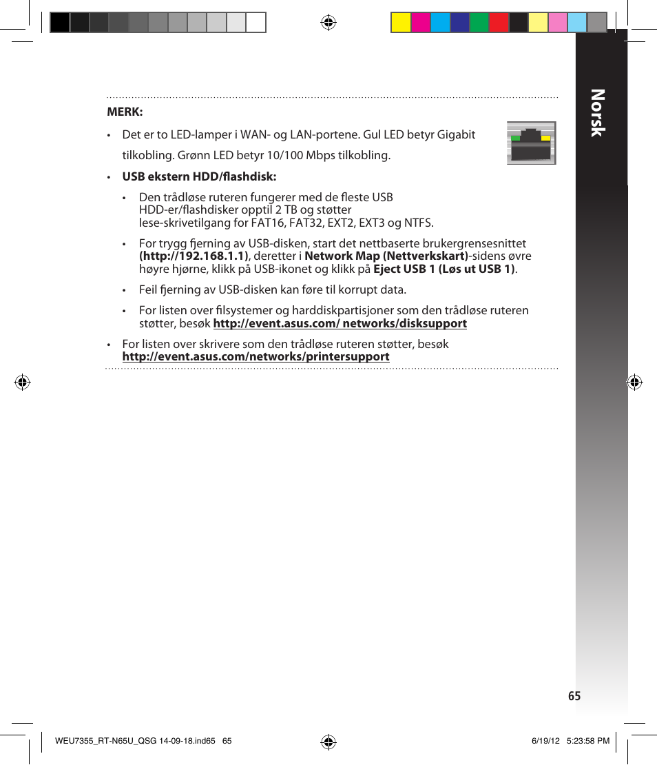 Norsk | Asus RT-N65U User Manual | Page 65 / 168