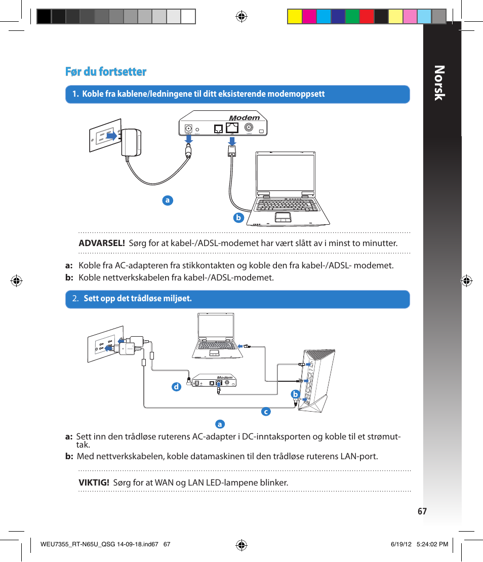 Norsk, Før du fortsetter | Asus RT-N65U User Manual | Page 67 / 168