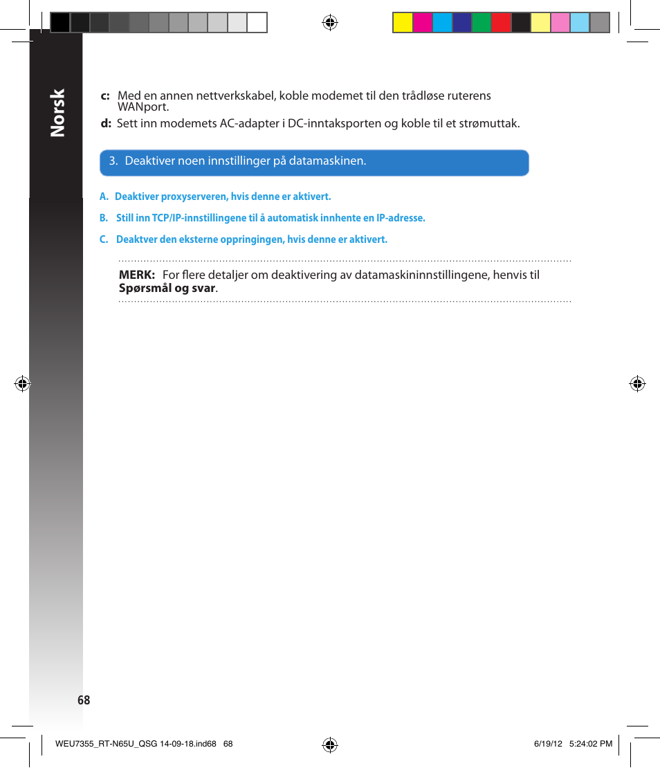 Norsk | Asus RT-N65U User Manual | Page 68 / 168