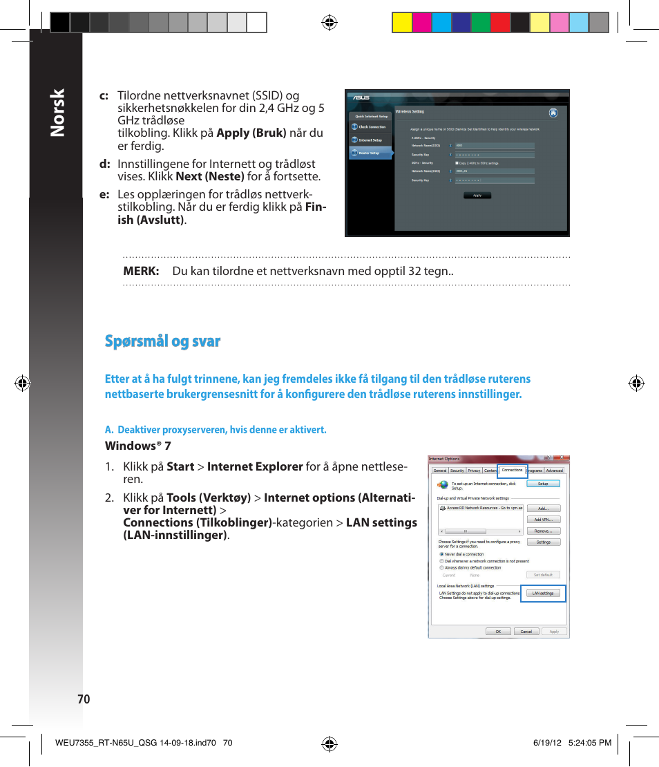 Norsk, Spørsmål og svar | Asus RT-N65U User Manual | Page 70 / 168