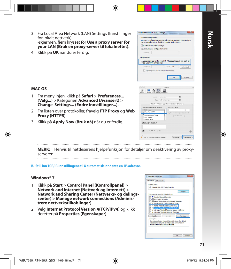 Norsk | Asus RT-N65U User Manual | Page 71 / 168