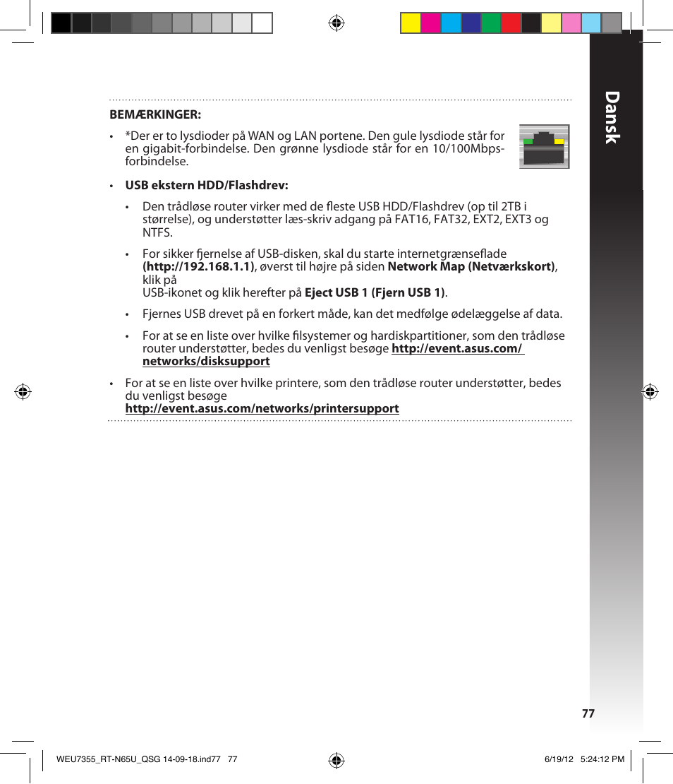 Dansk | Asus RT-N65U User Manual | Page 77 / 168