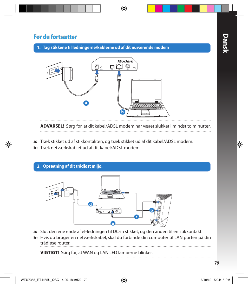 Dansk, Før du fortsætter | Asus RT-N65U User Manual | Page 79 / 168