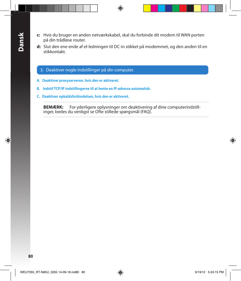 Dansk | Asus RT-N65U User Manual | Page 80 / 168