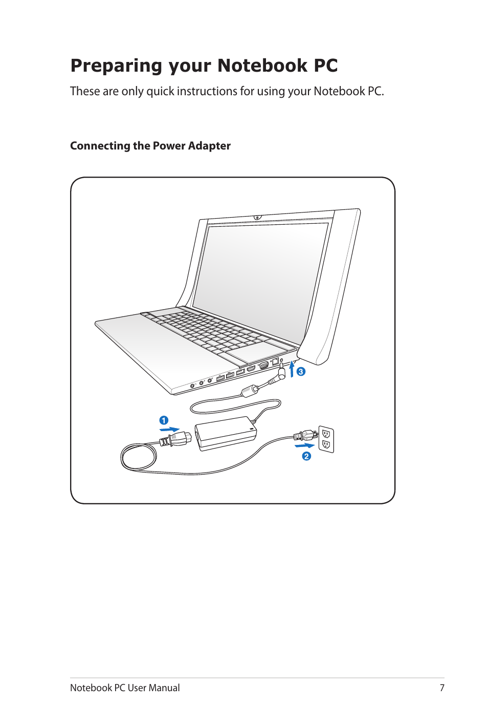 Preparing your notebook pc | Asus NX90Jq User Manual | Page 7 / 30