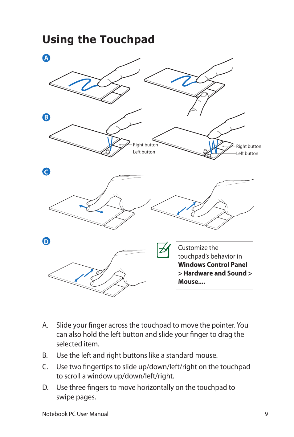 Using the touchpad | Asus NX90Jq User Manual | Page 9 / 30