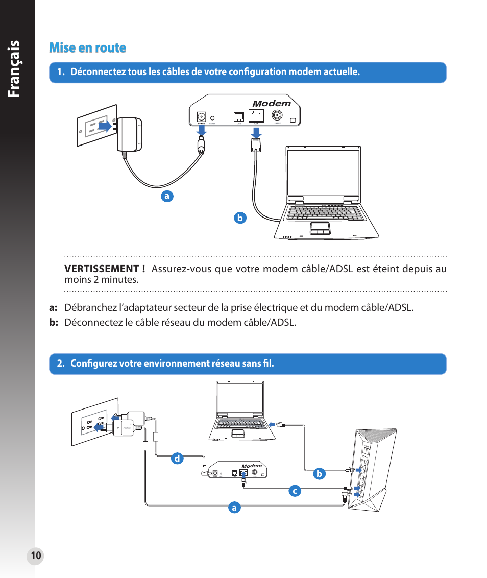 Fr anç ais, Mise en route | Asus RT-N56U User Manual | Page 10 / 152