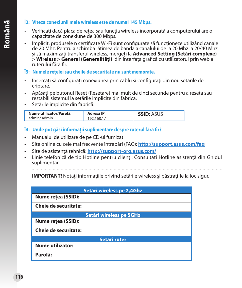 Română | Asus RT-N56U User Manual | Page 116 / 152