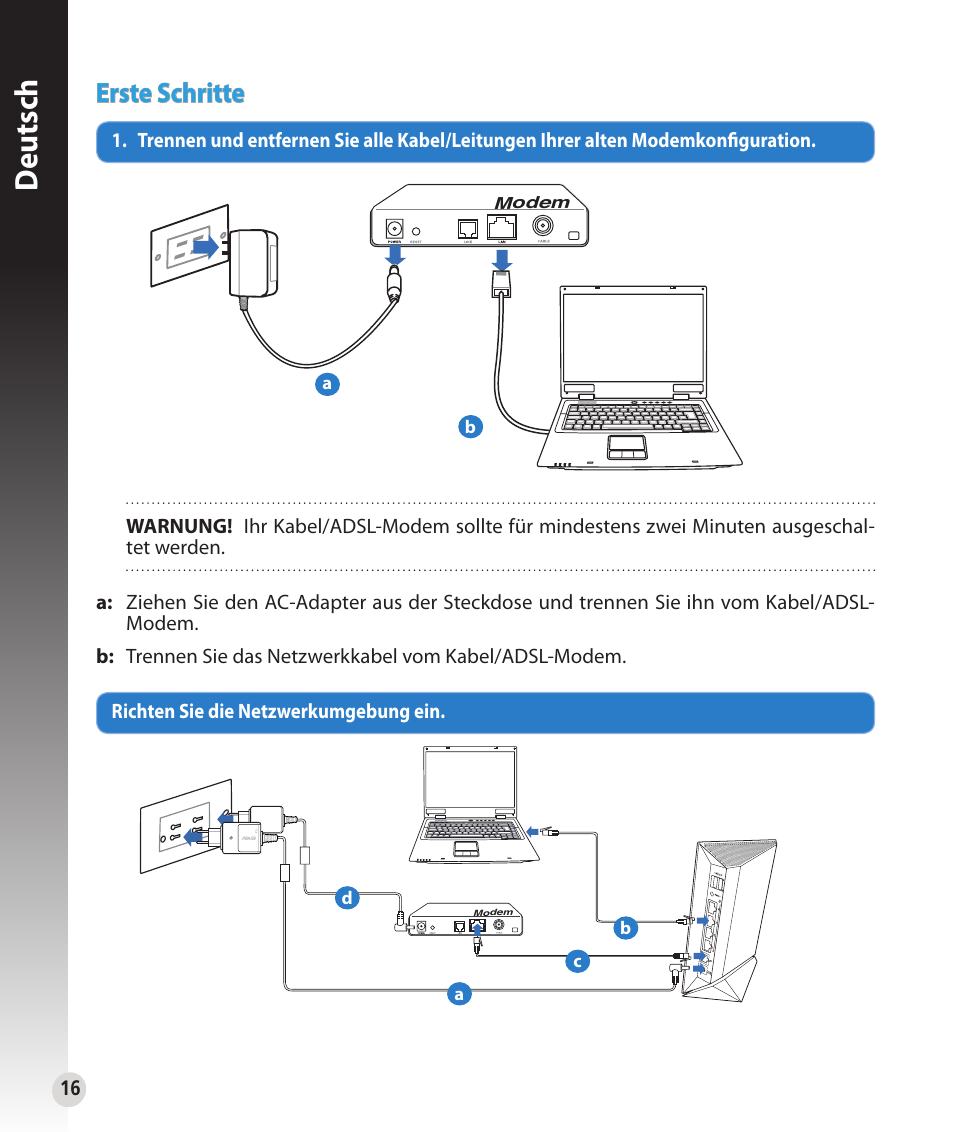 Deutsch, Erste schritte | Asus RT-N56U User Manual | Page 16 / 152