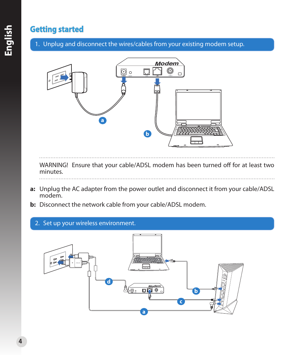 English, Getting started | Asus RT-N56U User Manual | Page 4 / 152