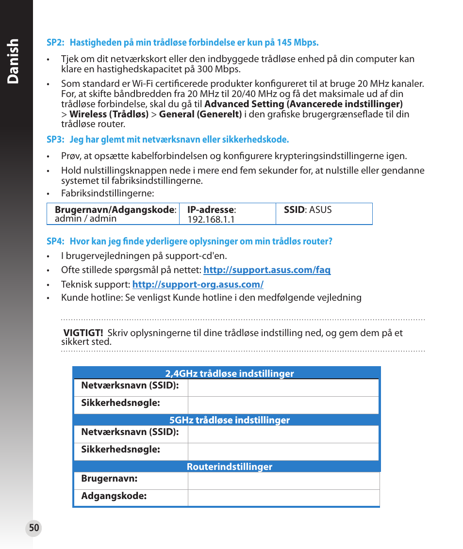 Danish | Asus RT-N56U User Manual | Page 50 / 152