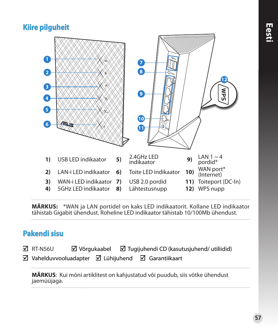 Eesti, Kiire pilguheit, Pakendi sisu | Asus RT-N56U User Manual | Page 57 / 152