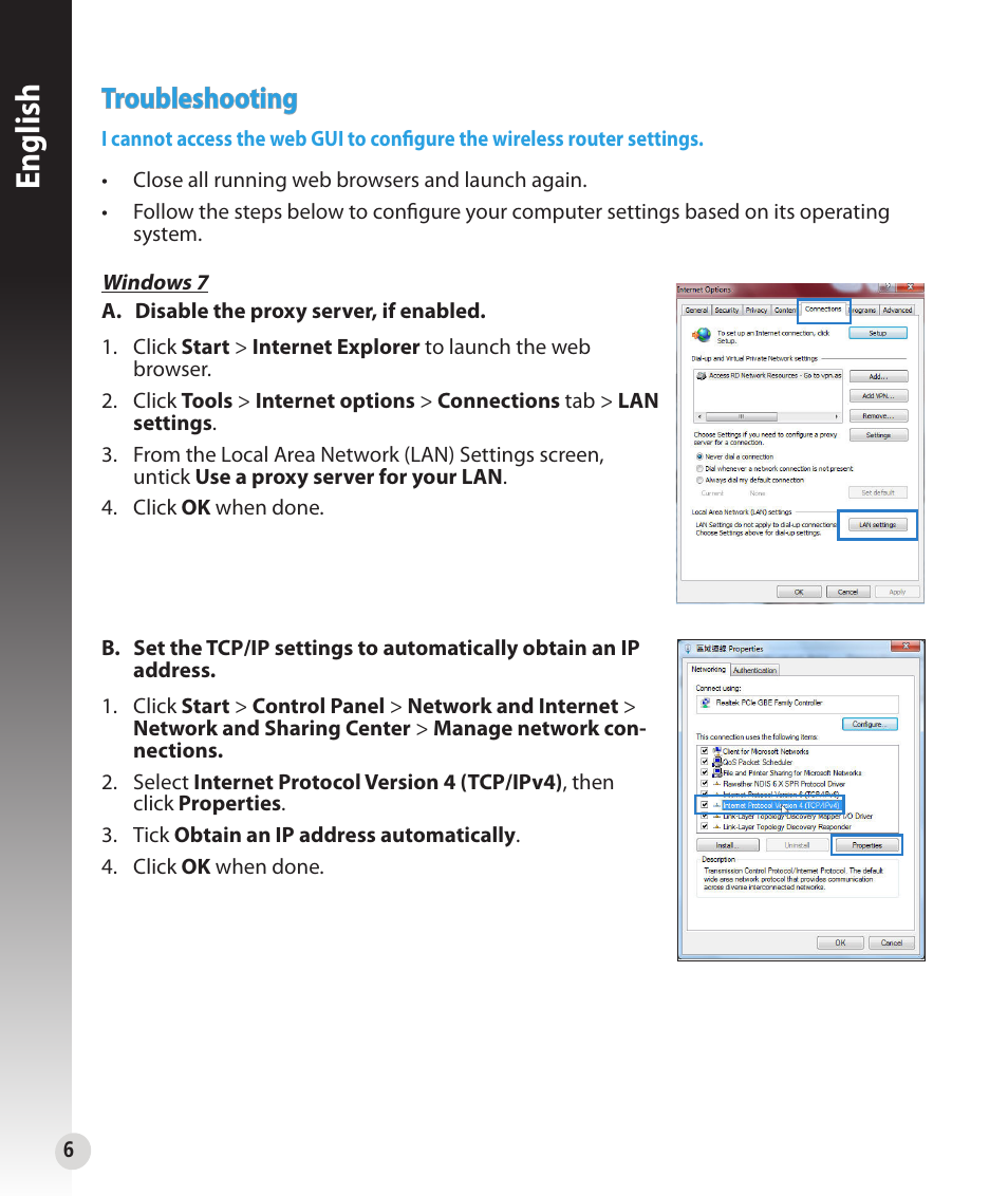 English, Troubleshooting | Asus RT-N56U User Manual | Page 6 / 152