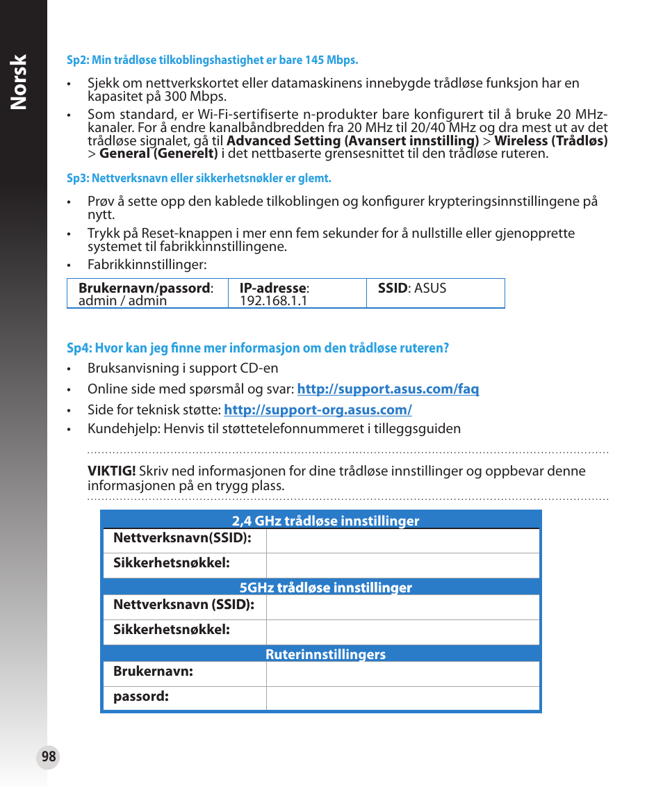 Norsk | Asus RT-N56U User Manual | Page 98 / 152