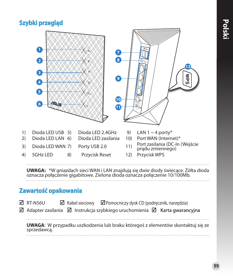 Polsk i, Szybki przegl�d, Zawartość opakowania | Asus RT-N56U User Manual | Page 99 / 152