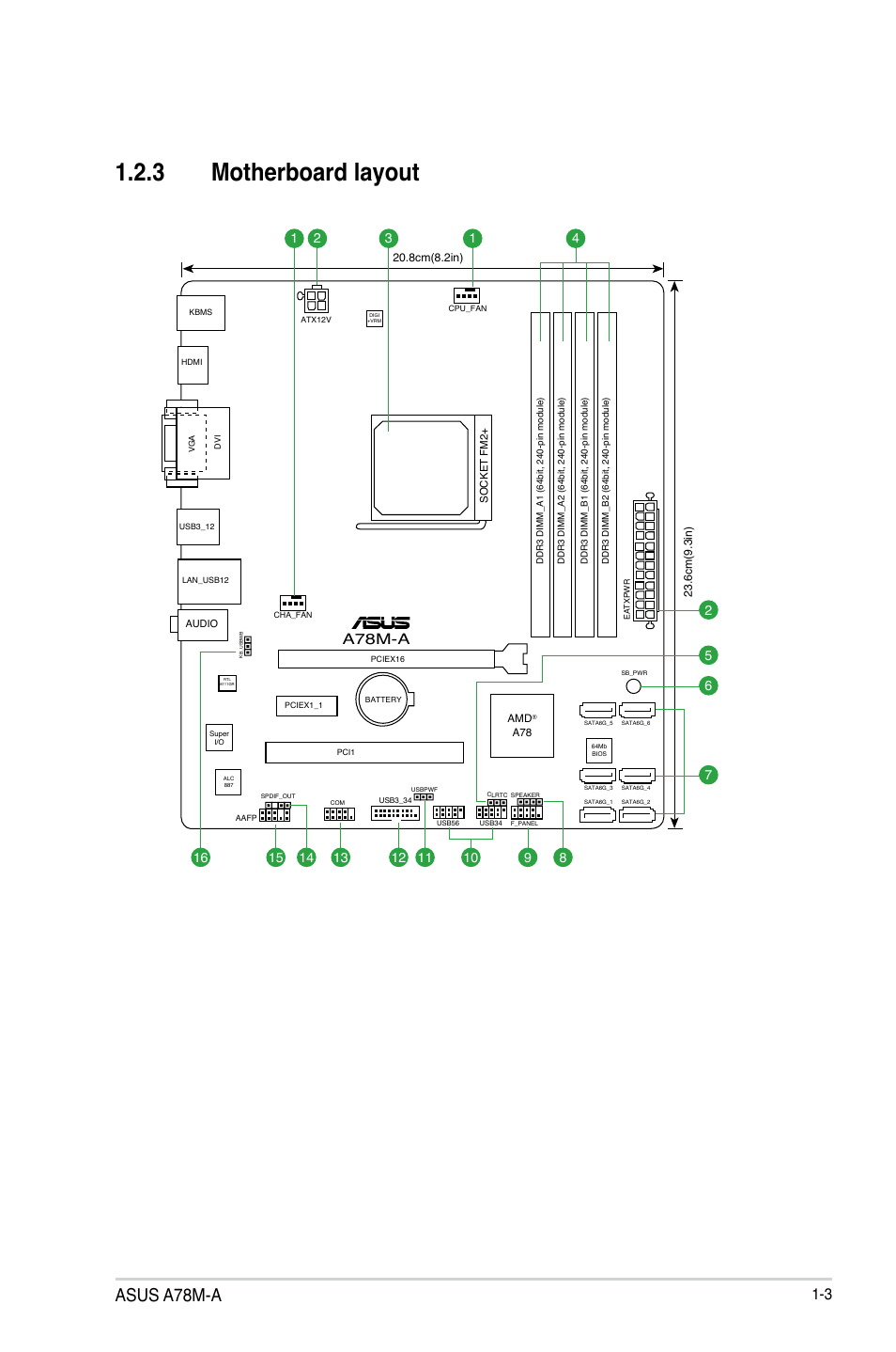 3 motherboard layout, Asus a78m-a, A78m-a | Asus A78M-A User Manual | Page 11 / 70