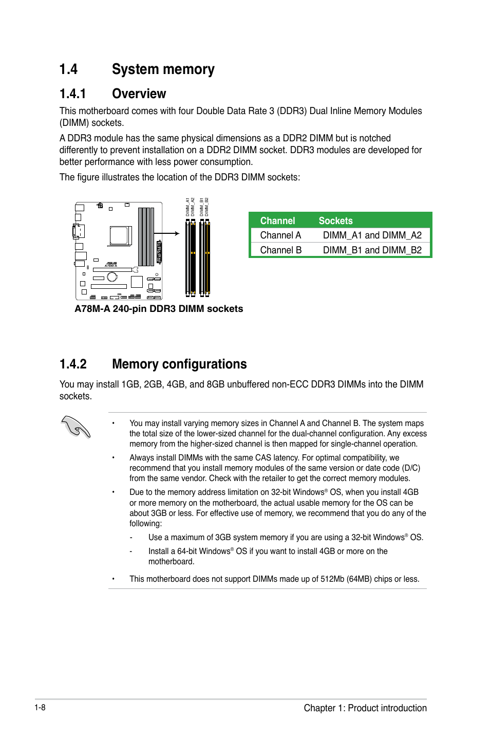 4 system memory, System memory -8, 1 overview | Asus A78M-A User Manual | Page 16 / 70