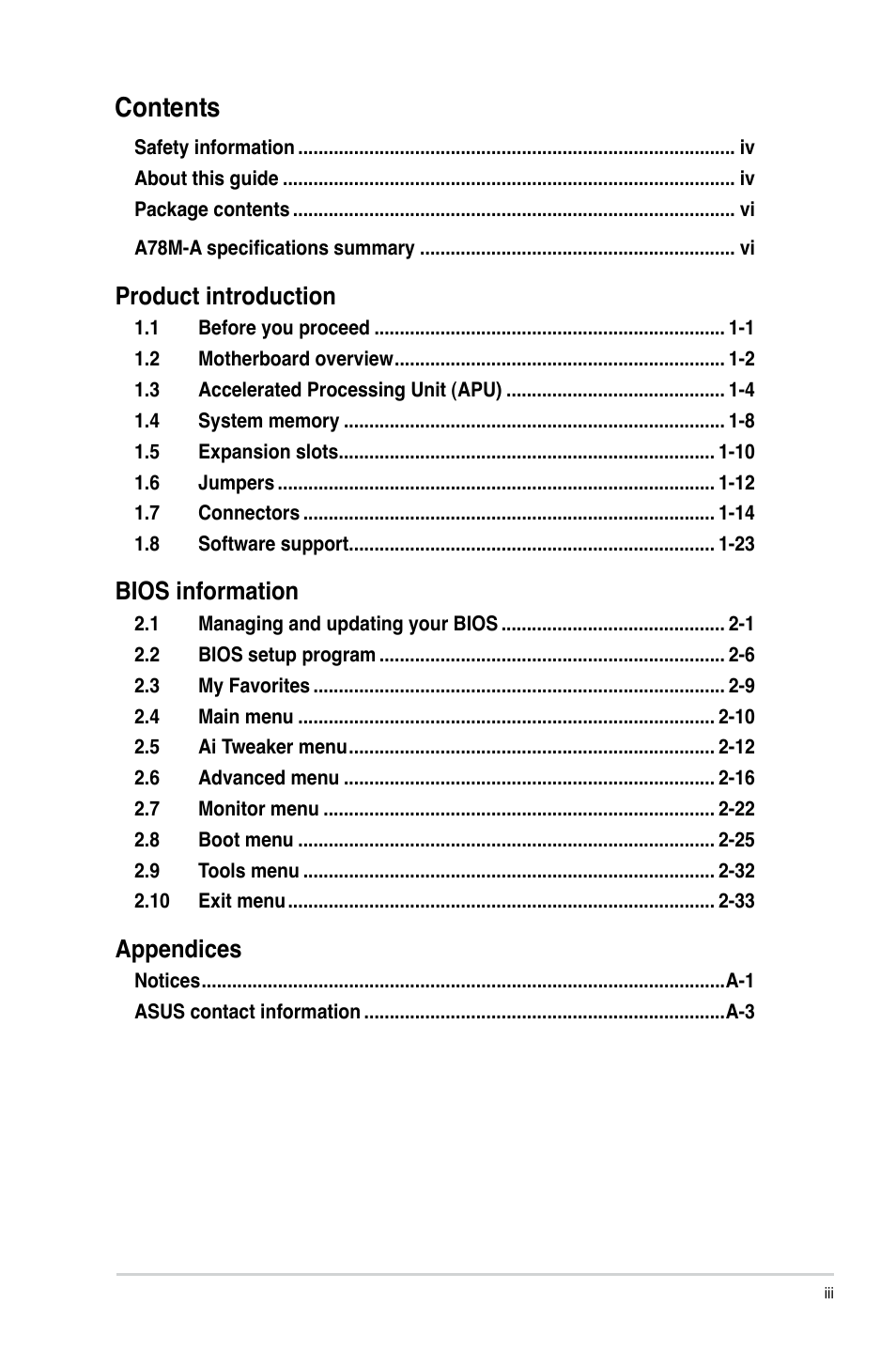 Asus A78M-A User Manual | Page 3 / 70