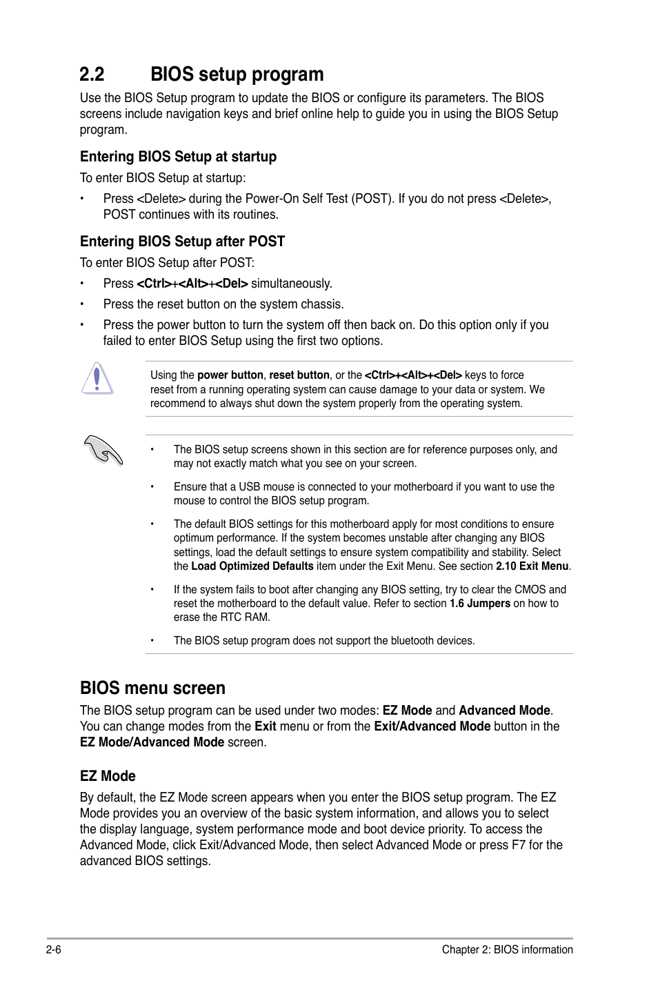 2 bios setup program, Bios setup program -6, Bios menu screen | Asus A78M-A User Manual | Page 38 / 70
