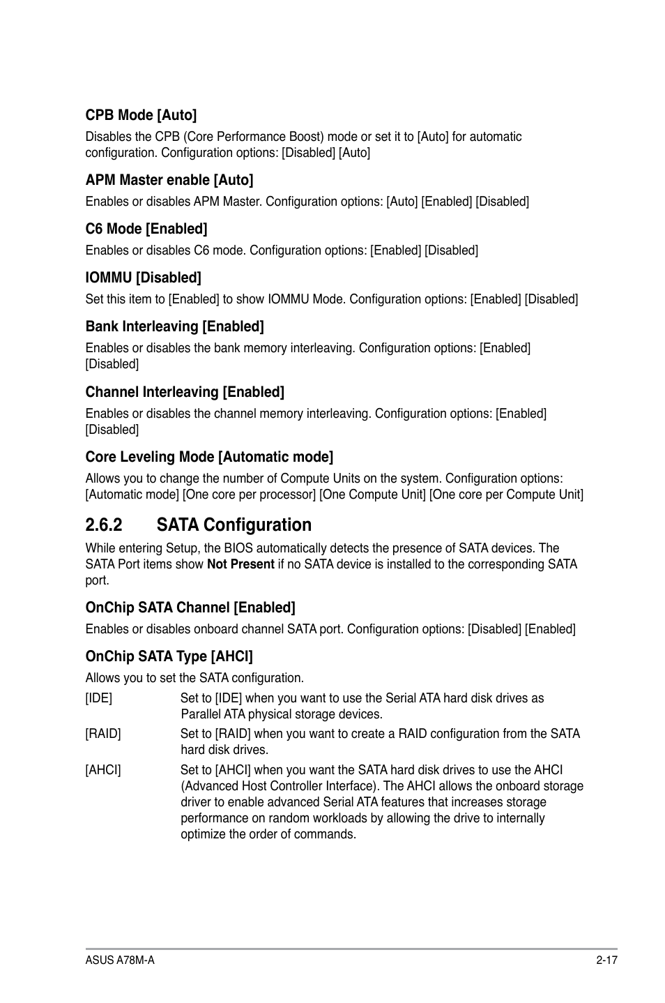 2 sata configuration | Asus A78M-A User Manual | Page 49 / 70