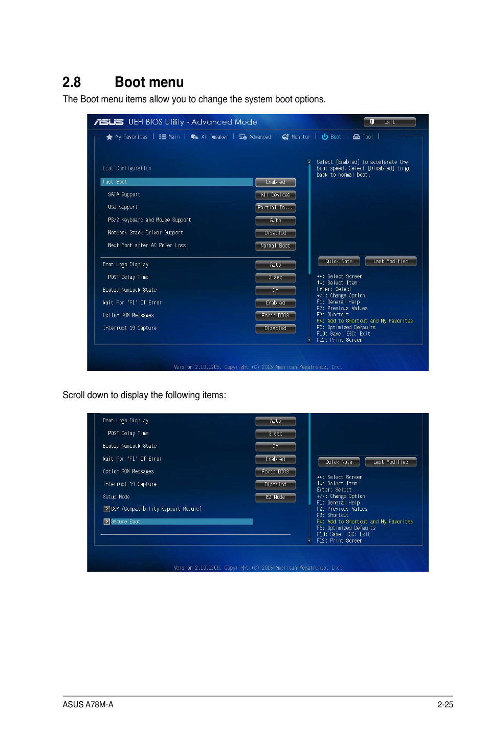 8 boot menu, Boot menu -25 | Asus A78M-A User Manual | Page 57 / 70