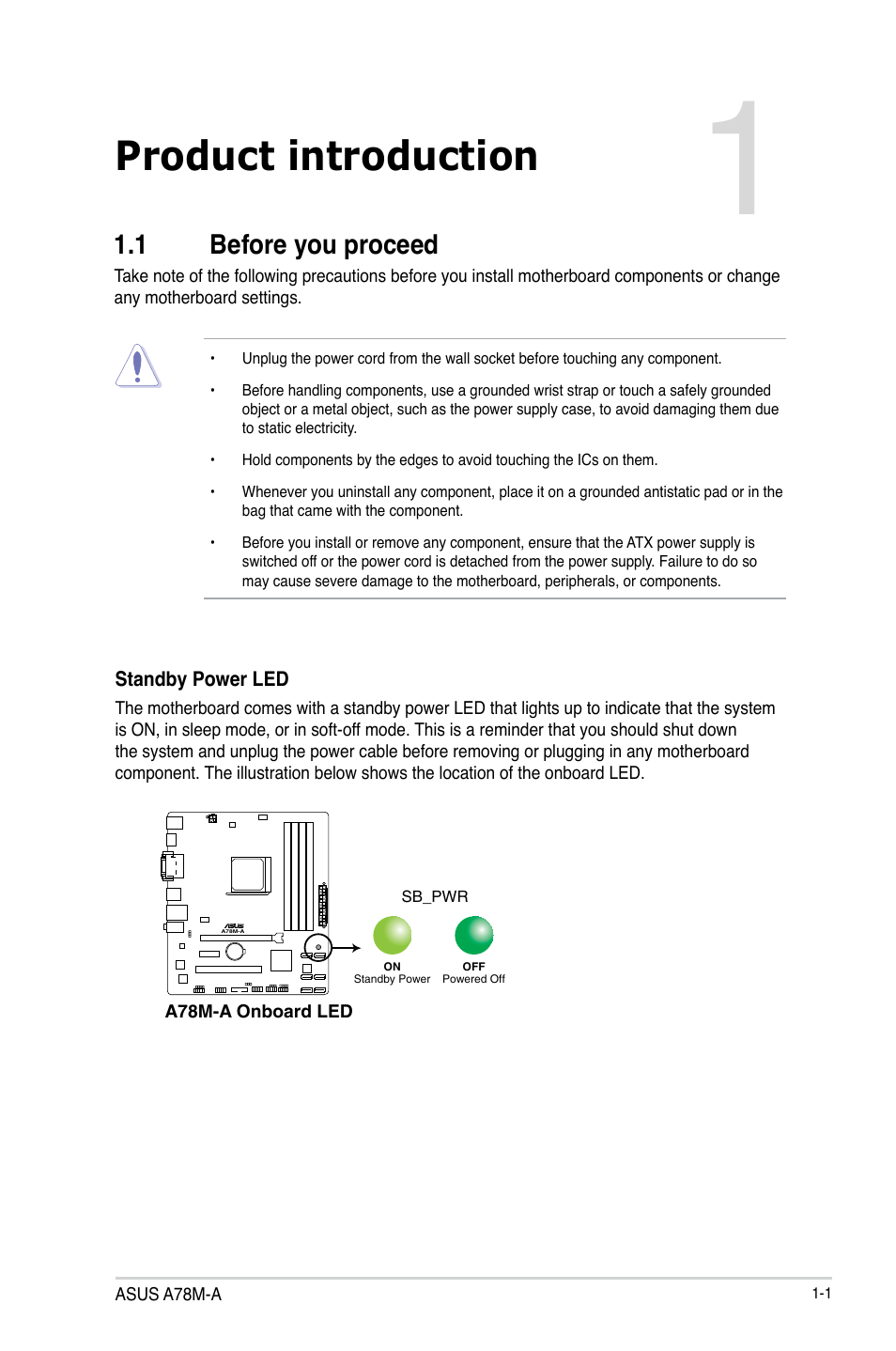 Product introduction, 1 before you proceed, Before you proceed -1 | Asus A78M-A User Manual | Page 9 / 70