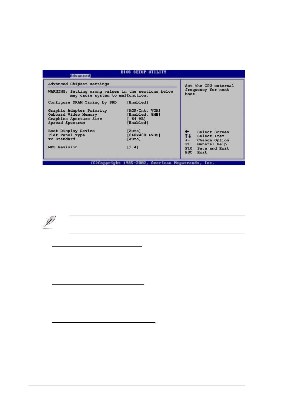 2 chipset, Configure dram timing by spd [enabled, 14 chapter 2: bios information | Dram cas# latency [2.5 clocks, Dram ras# precharge [4 clocks, Dram ras# to cas# delay [4 clocks | Asus P4G800-V User Manual | Page 46 / 68