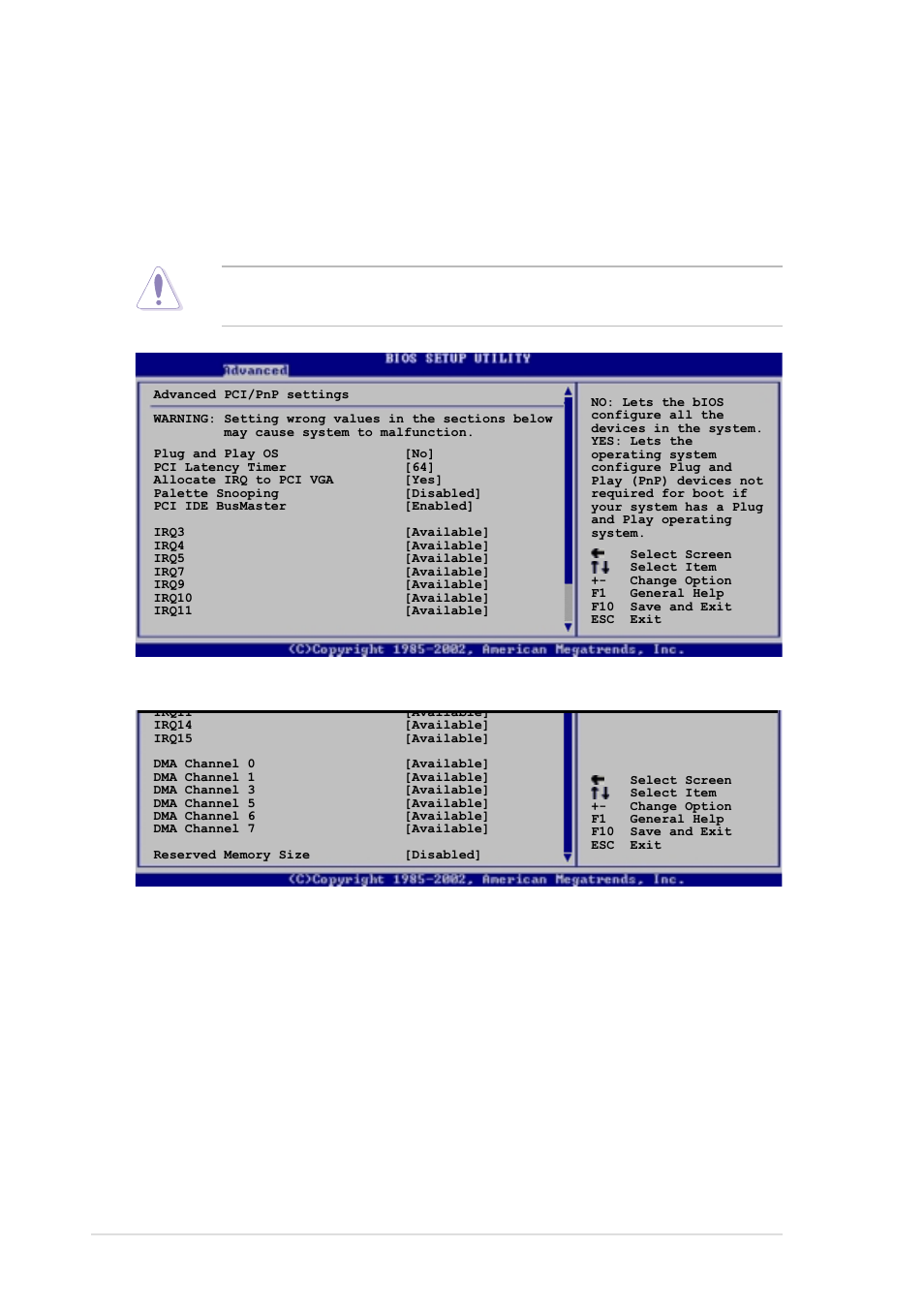 4 pci pnp, Plug and play o/s [no, Pci latency timer [64 | 18 chapter 2: bios information | Asus P4G800-V User Manual | Page 50 / 68